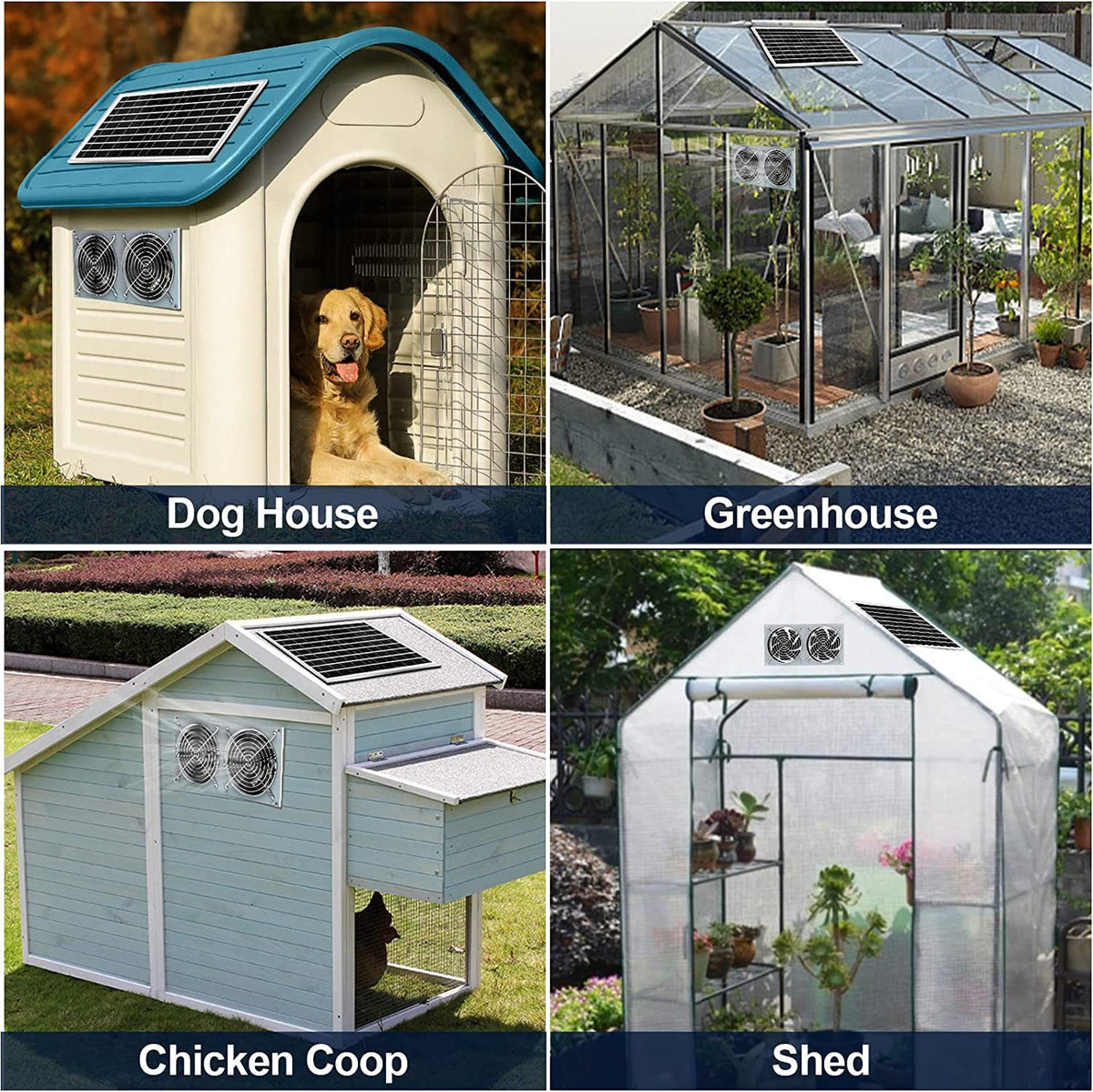 15W Solar Fan for Pet House with 2 DC Ventilators